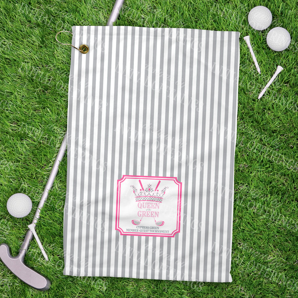 Hot Pink and Grey Queen of the Green Sport Golf Towel