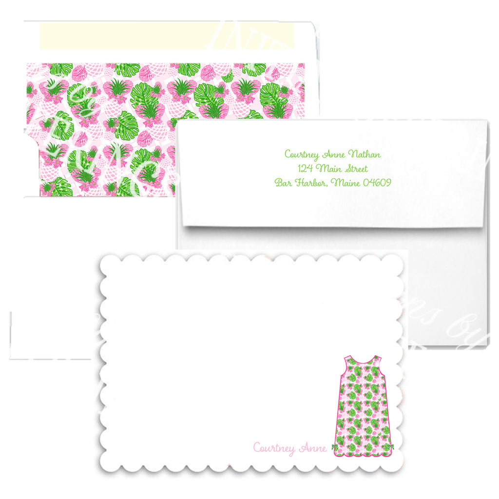 Pink Pineapple Shift Scallop Edge Notecards