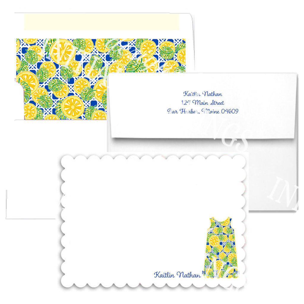 Yellow Citrus Shift Scallop Edge Notecards