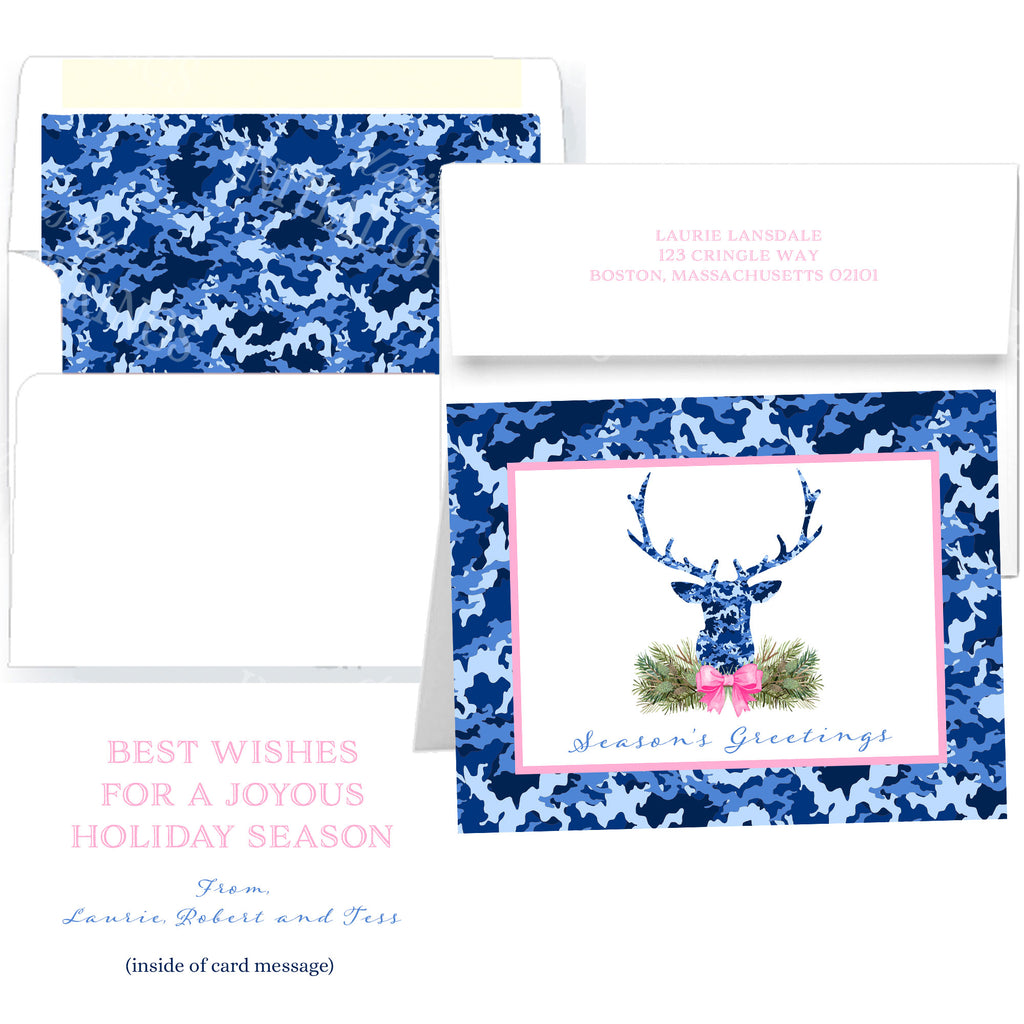 Blue Camo Stag Swag Holiday Greeting Cards