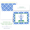 Blue and White Plaid Stag Swag Holiday Greeting Cards