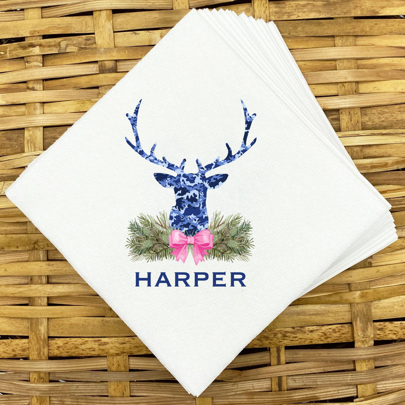 Blue Camo Stag Head Swag Napkins and Guest Towels
