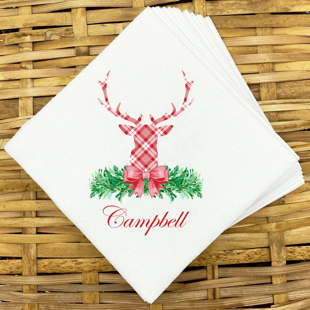 Red and White Plaid Stag Head Swag Napkins and Guest Towels