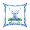 Blue and White Plaid Stag Head Swag Pillow