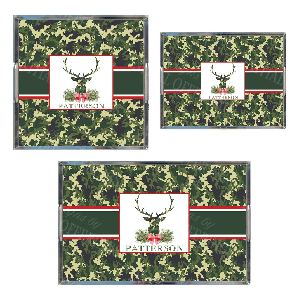 Green Camo Stag Head Swag Acrylic Tray in 3 Sizes