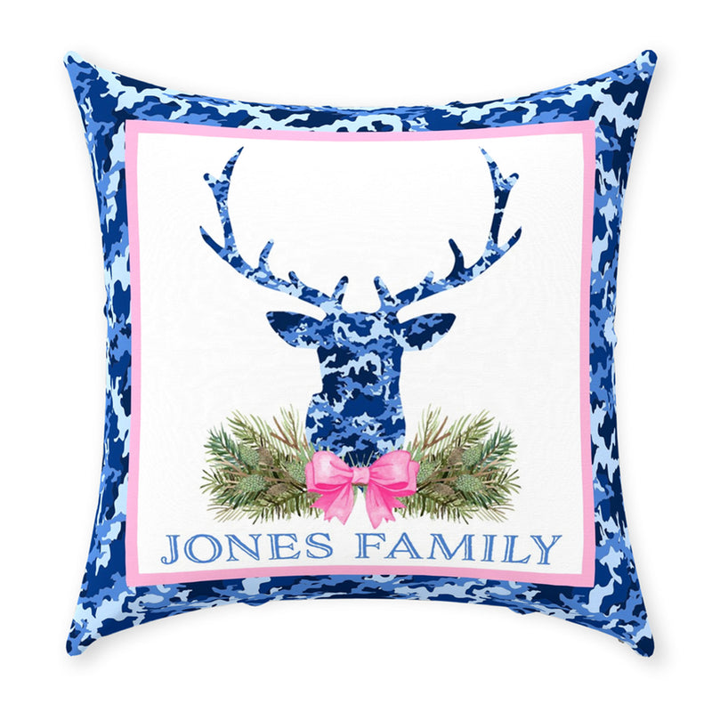 Blue Camo Stag Head Swag Pillow