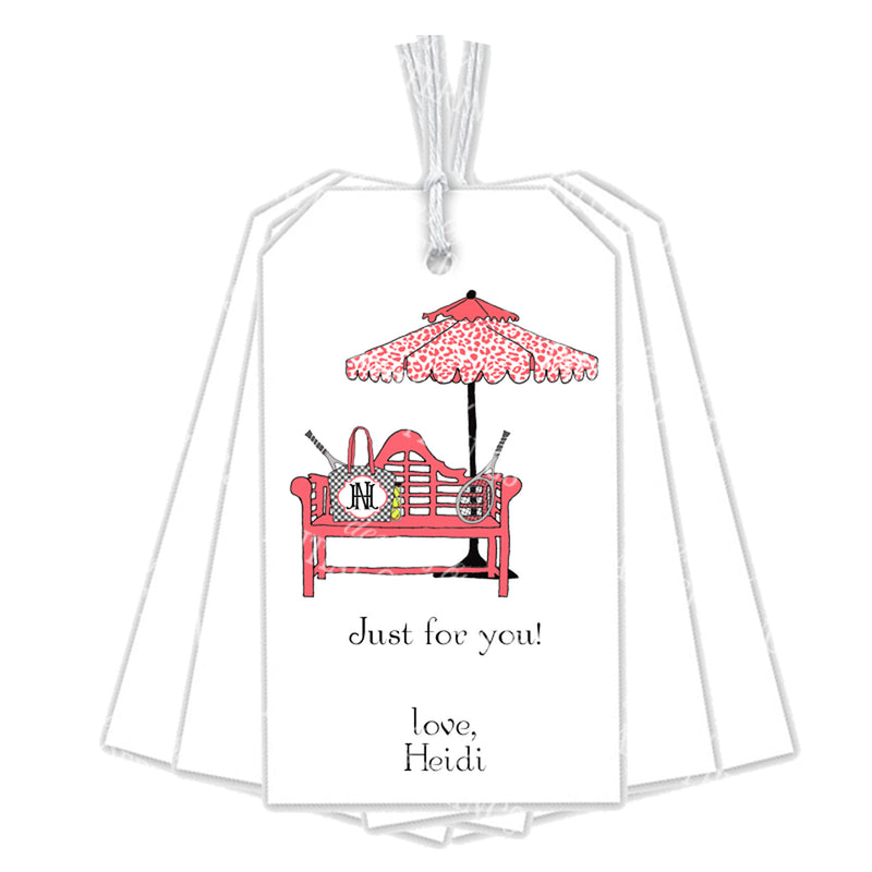 Coral and Black Tennis Bench Gift Tags