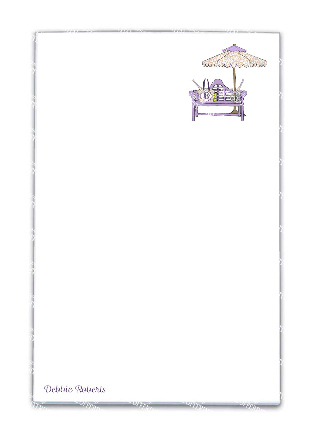 Lavender and Khaki Tennis Bench Notepad