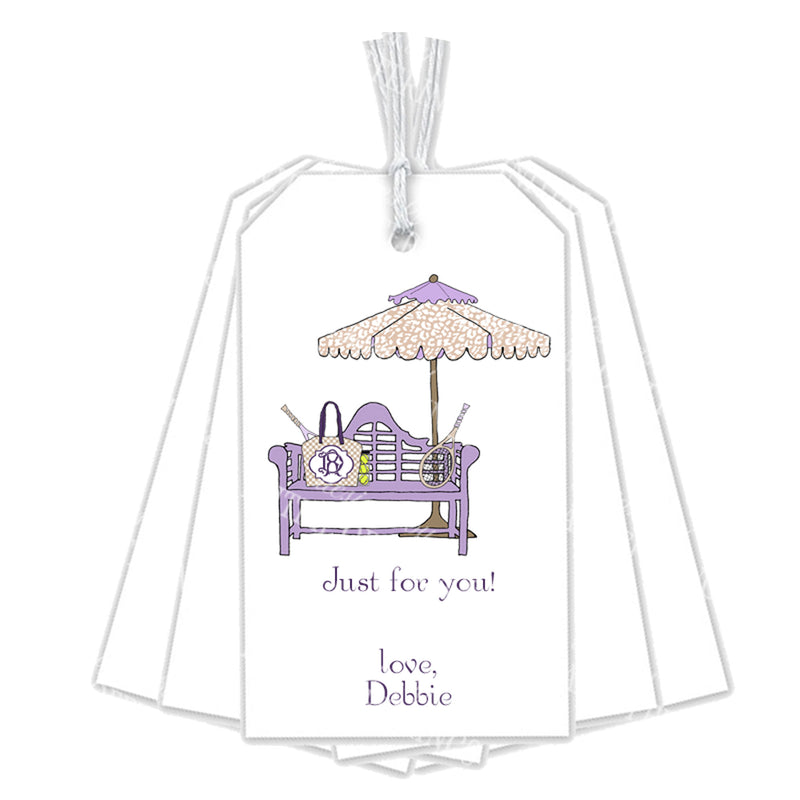 Lavender and Khaki Tennis Bench Gift Tags
