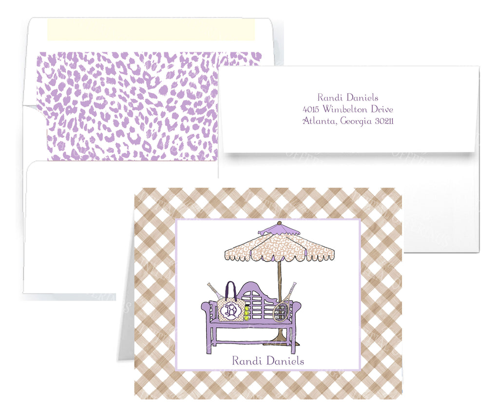 Lavender and Khaki Tennis Bench Notecards
