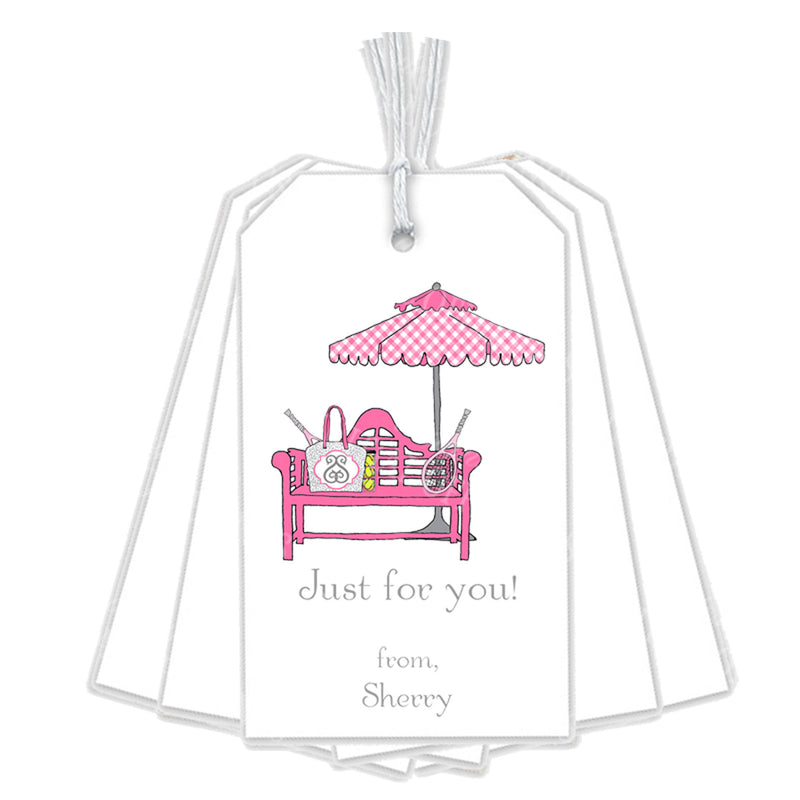Hot Pink and Grey Tennis Bench Gift Tags