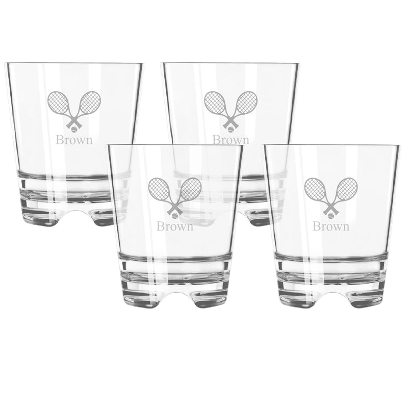 Tritan Tennis Theme Unbreakable Set of 4 Double Old Fashioned Glasses