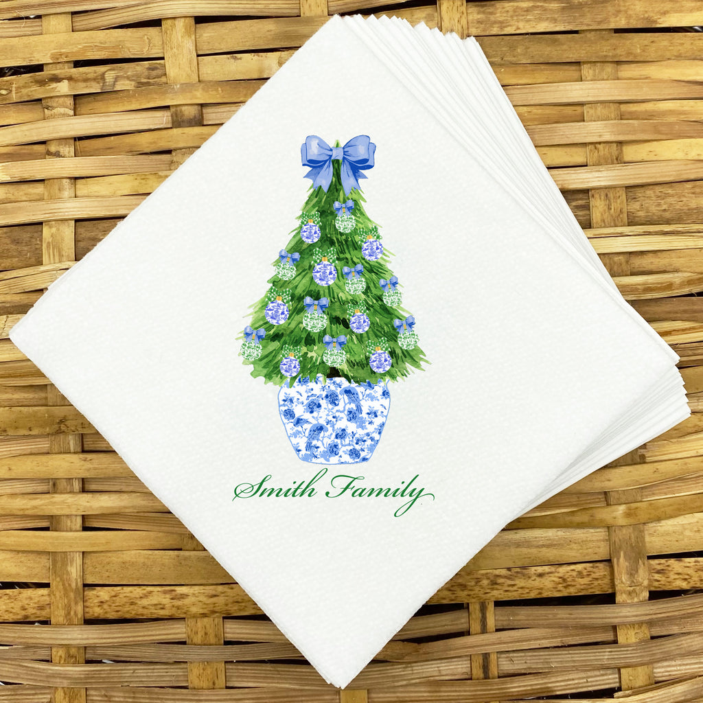 Blue and Green Christmas Tree Napkins and Guest Towels