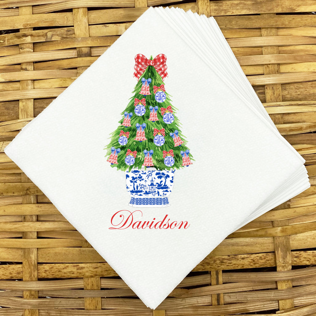 Red and Blue Christmas Tree Napkins and Guest Towels