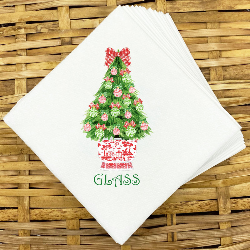 Red and Green Christmas Tree Napkins and Guest Towels