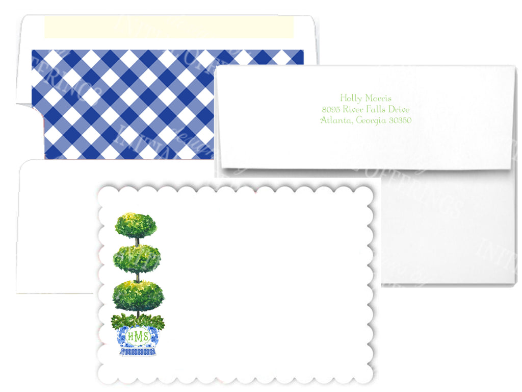 Triple Topiary Scalloped Notecards