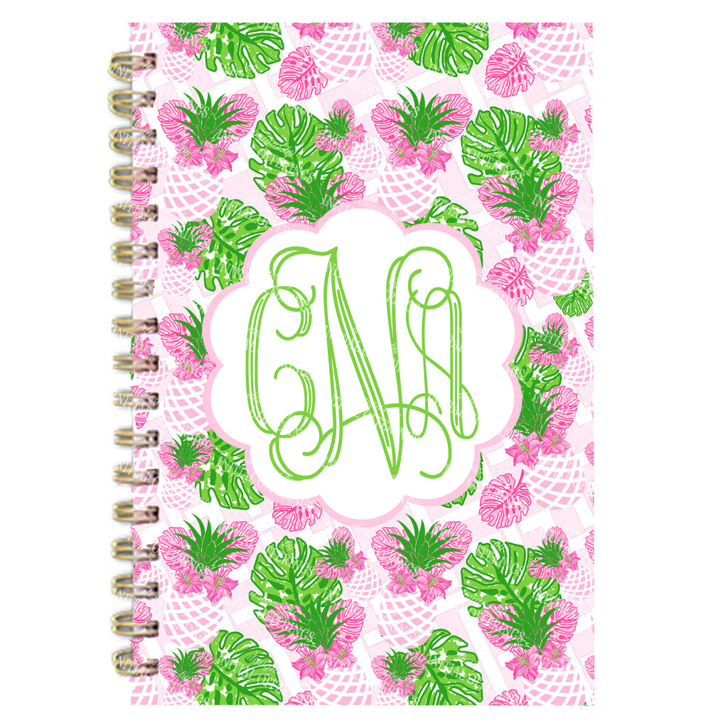 Pink Pineapple Print Monogram Journal Notebook