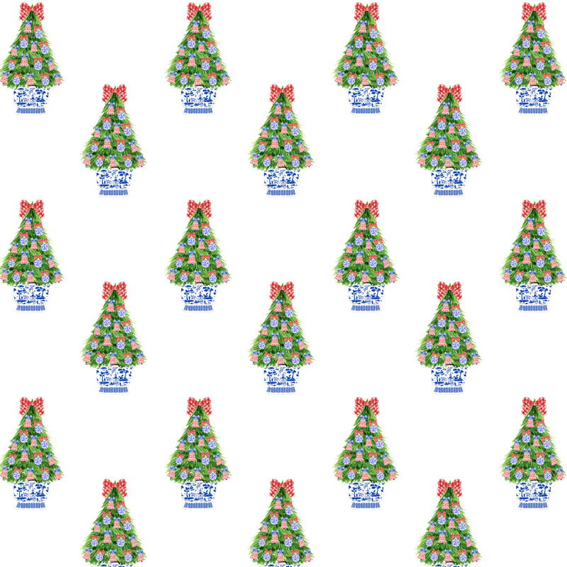 Red and Blue Christmas Tree Gift Wrap Paper