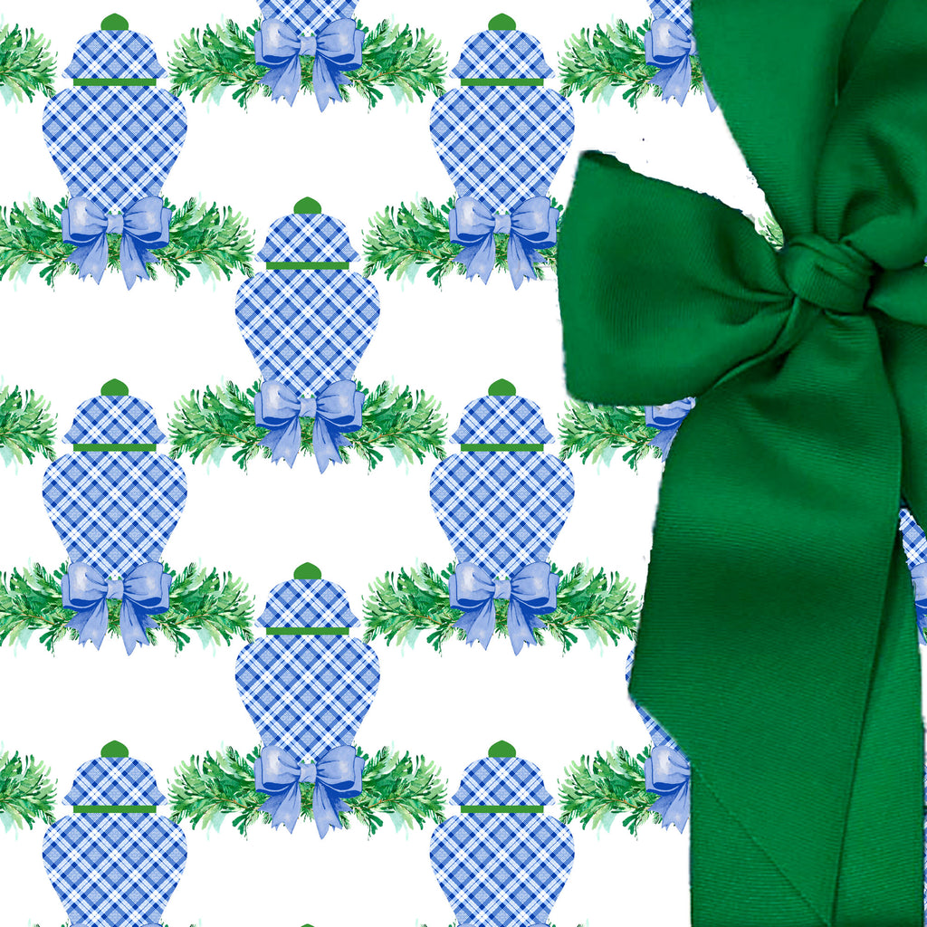 Blue and White Plaid Ginger Jar Swag Gift Wrap Paper