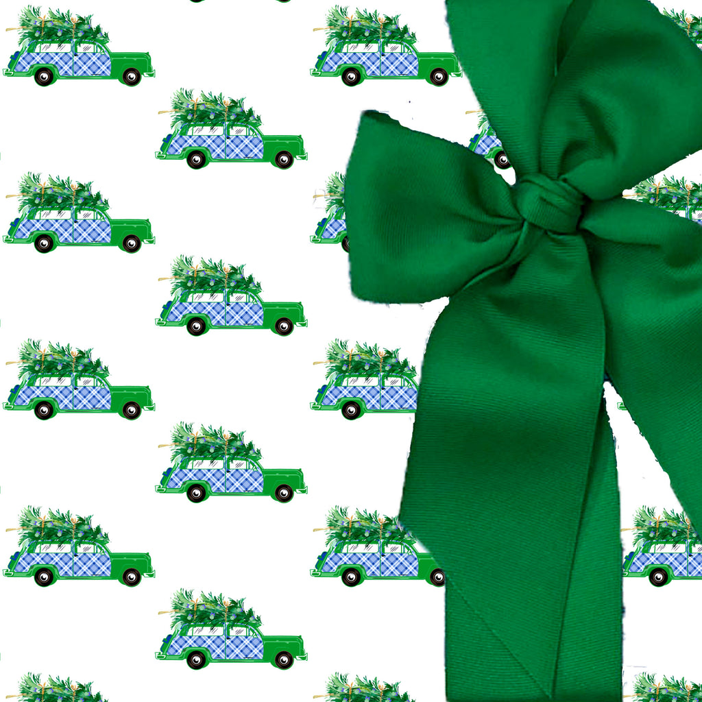 Blue and White Plaid Woody Wagon Gift Wrap Paper