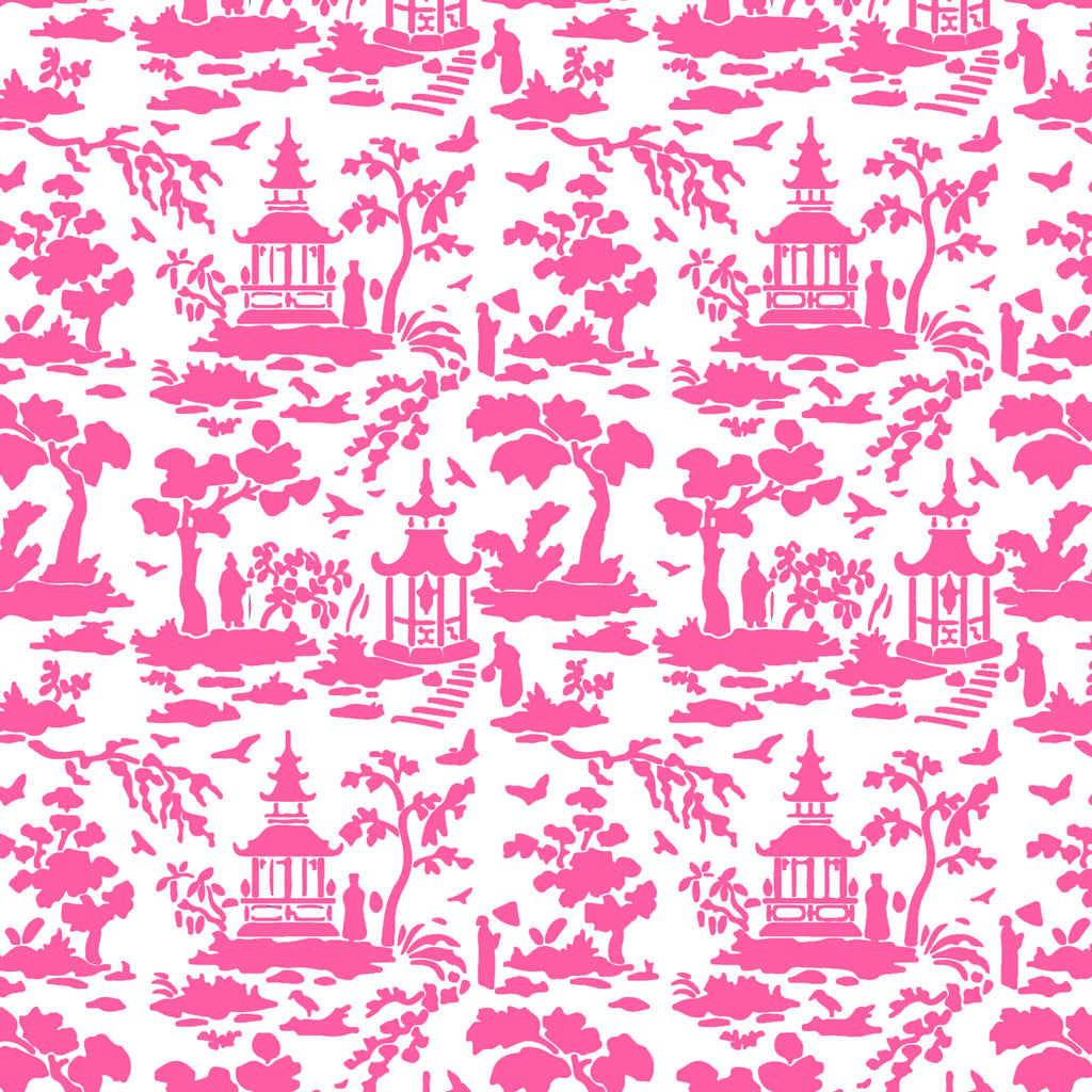 Bright Pink Pagoda Toile Gift Wrap Paper