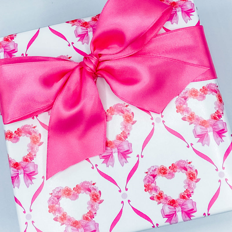 Pink Floral Heart Gift Wrap Paper