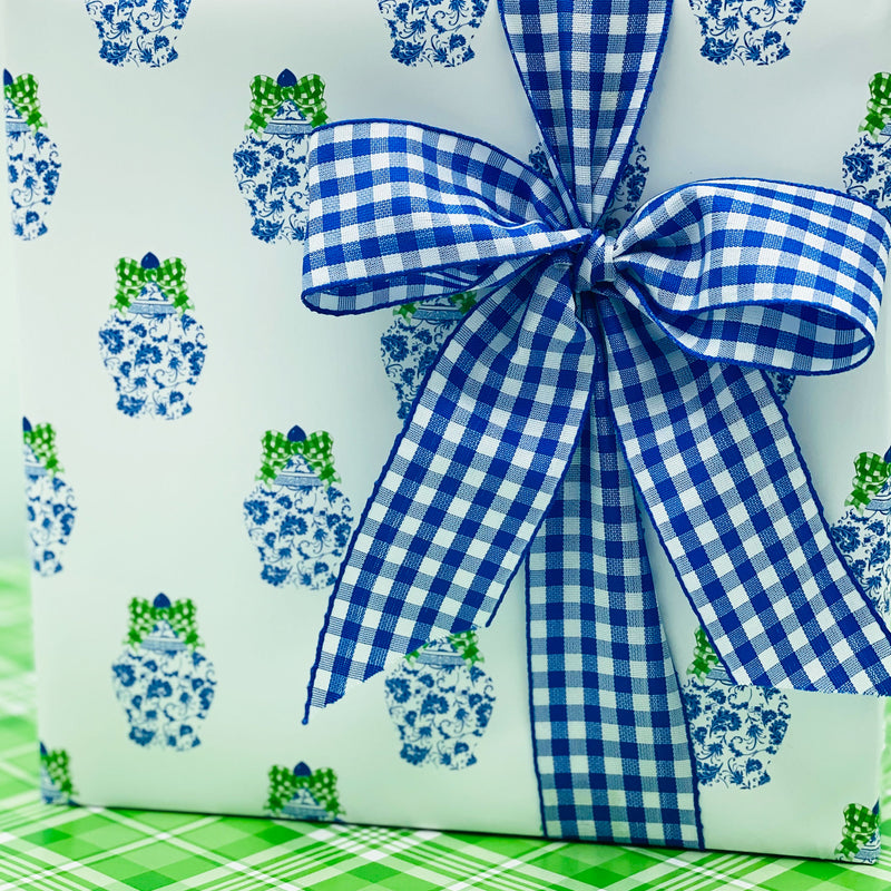 Ginger Jar with Green Gingham Bow Gift Wrap Paper