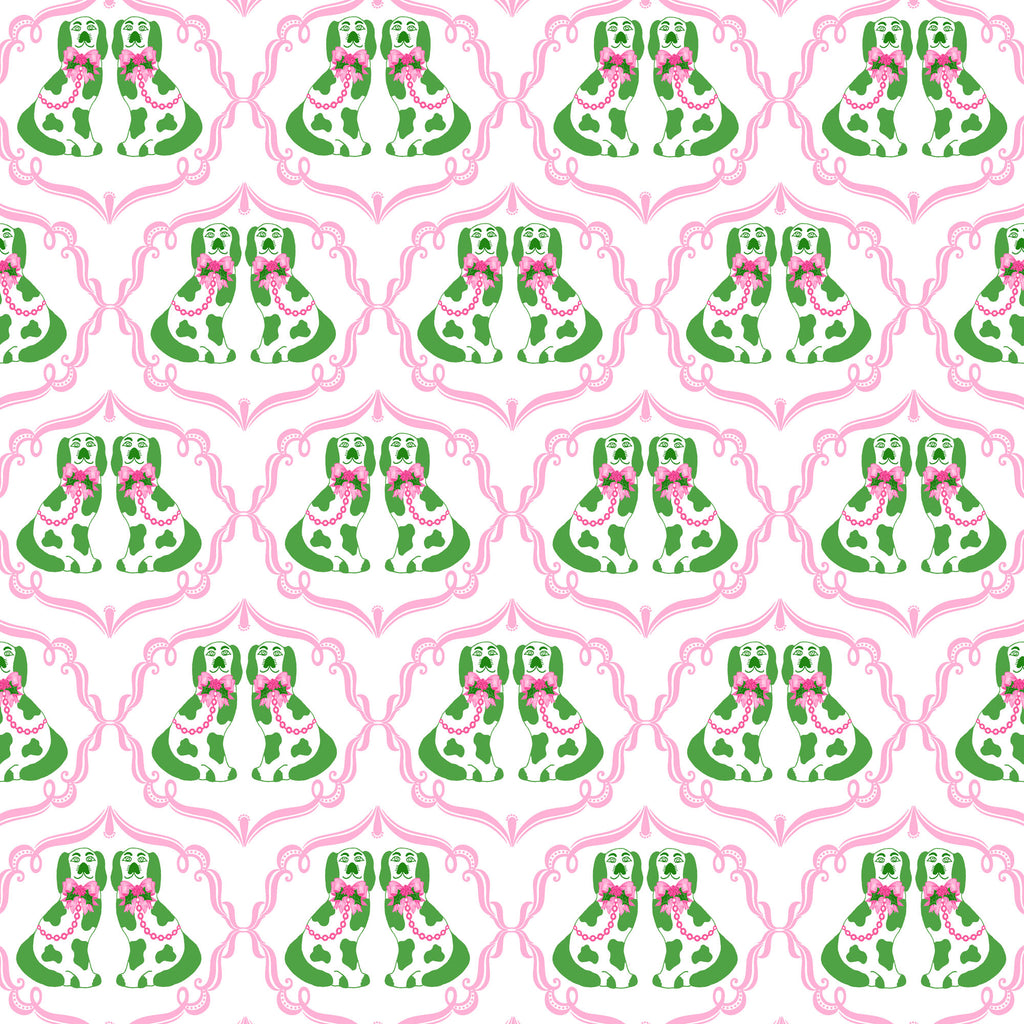 Pink and Green Holiday Staffordshire Spaniels Gift Wrap Paper