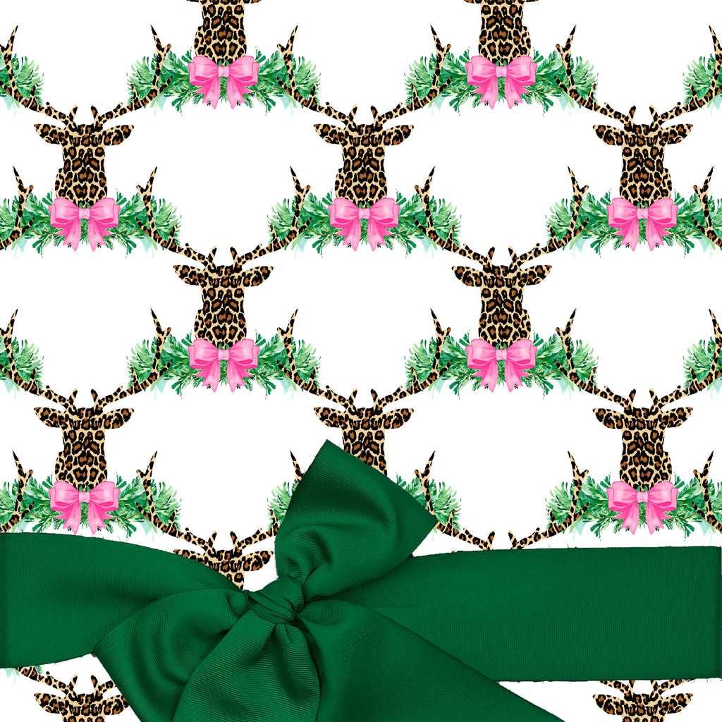 Leopard Print Stag Head Swag with Pink Bow Gift Wrap Paper