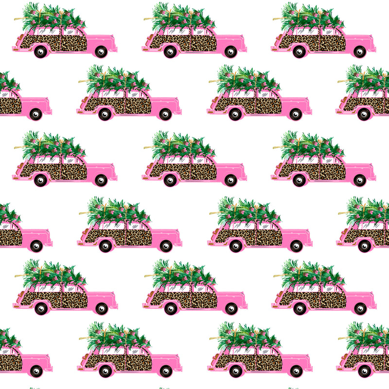 Leopard Print Pink Woody Wagon Gift Wrap Paper