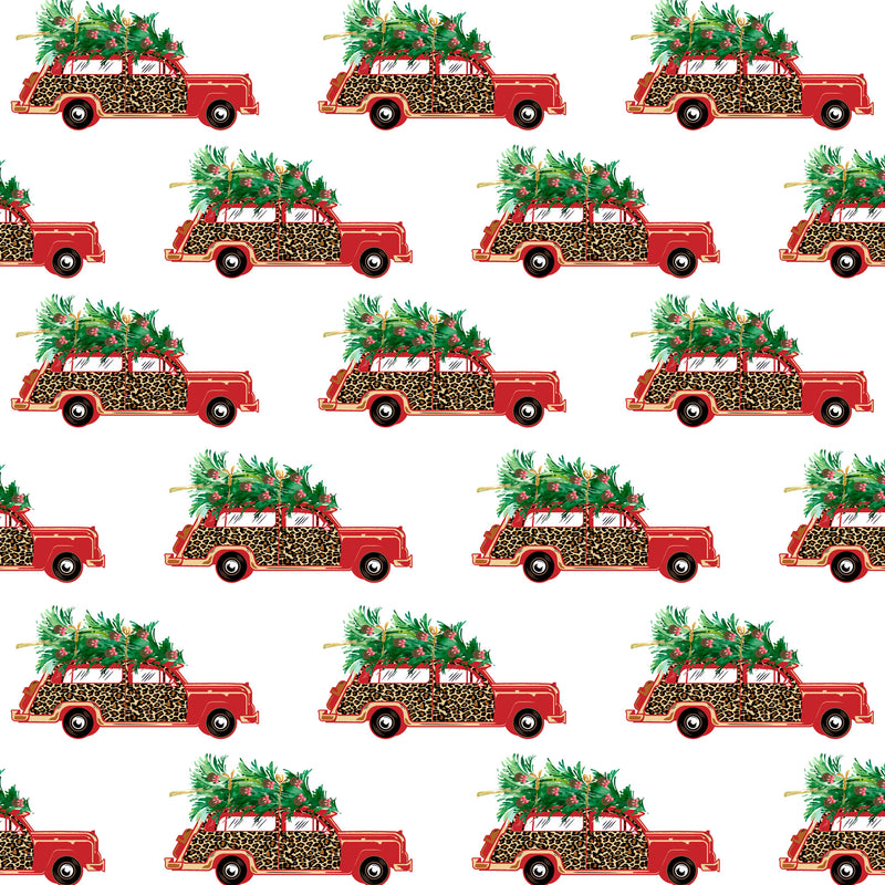 Leopard Print Red Woody Wagon Gift Wrap Paper
