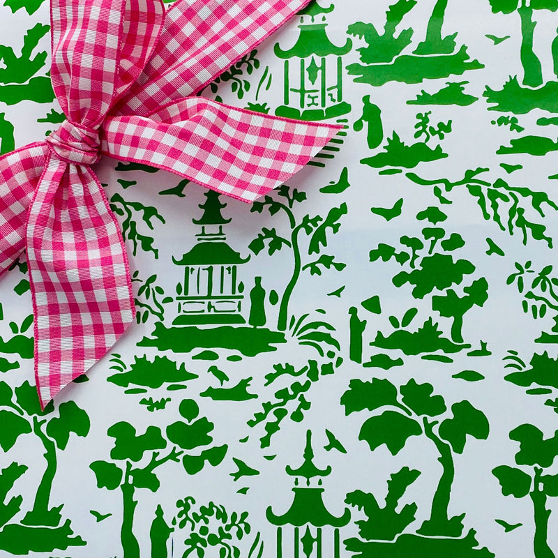 Kelly Green Pagoda Toile Gift Wrap Paper