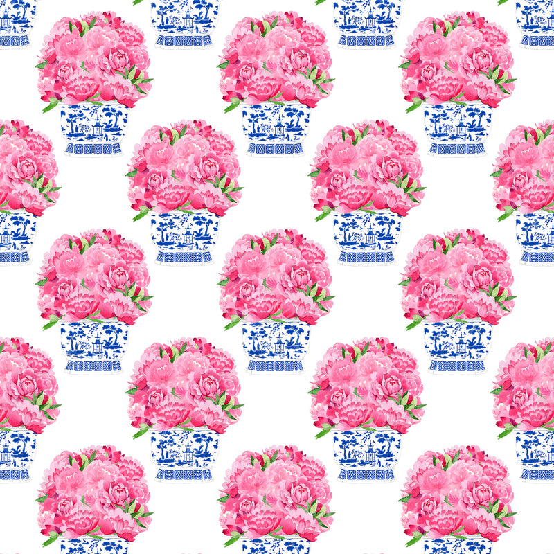 Pink Peonies in Blue Planter Gift Wrap Paper