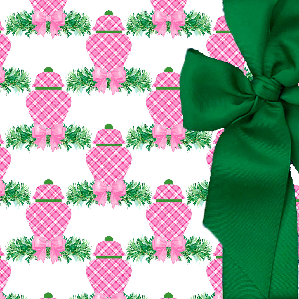 Pink and White Plaid Ginger Jar Swag Gift Wrap Paper