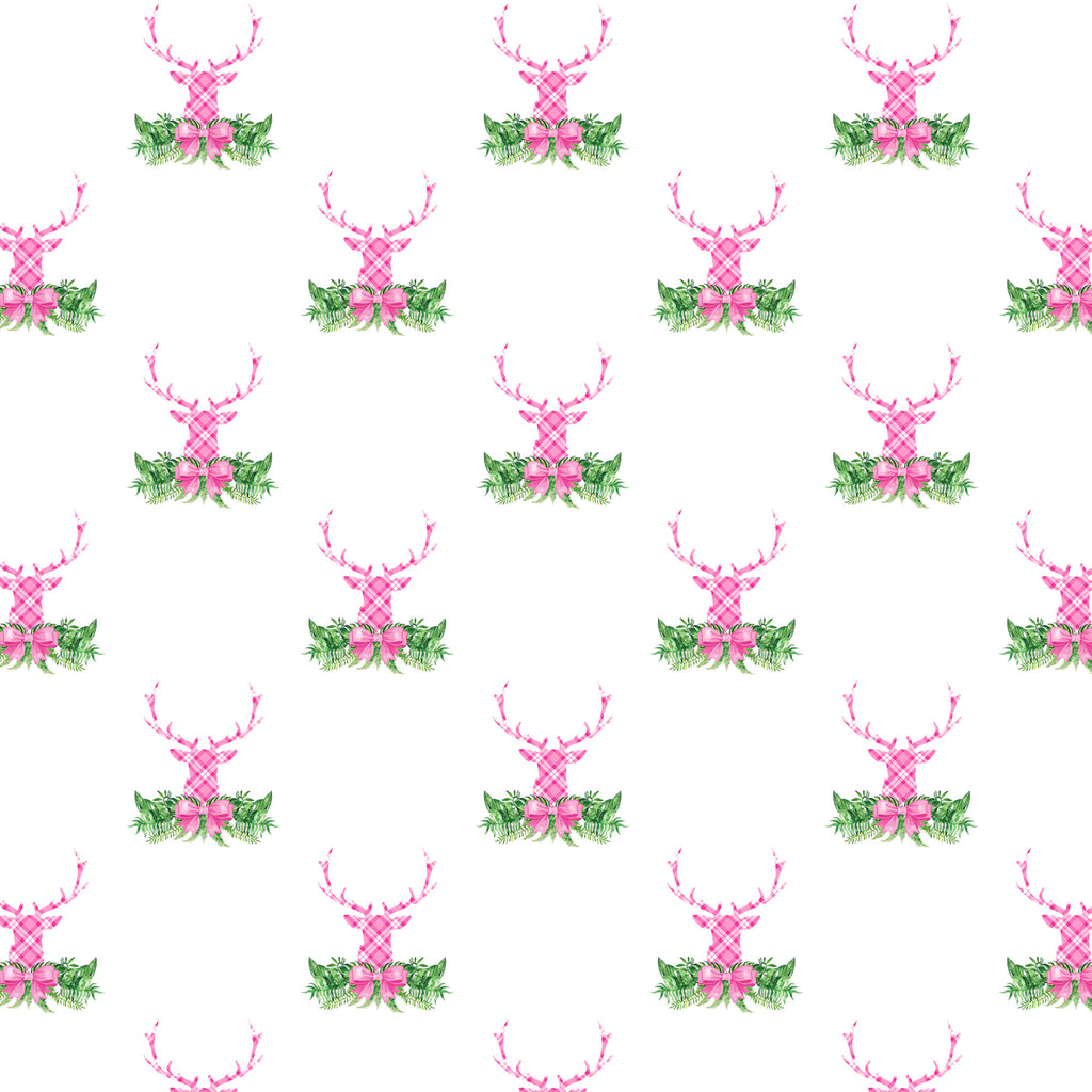 Pink and White Plaid Stag Head Swag Gift Wrap Paper
