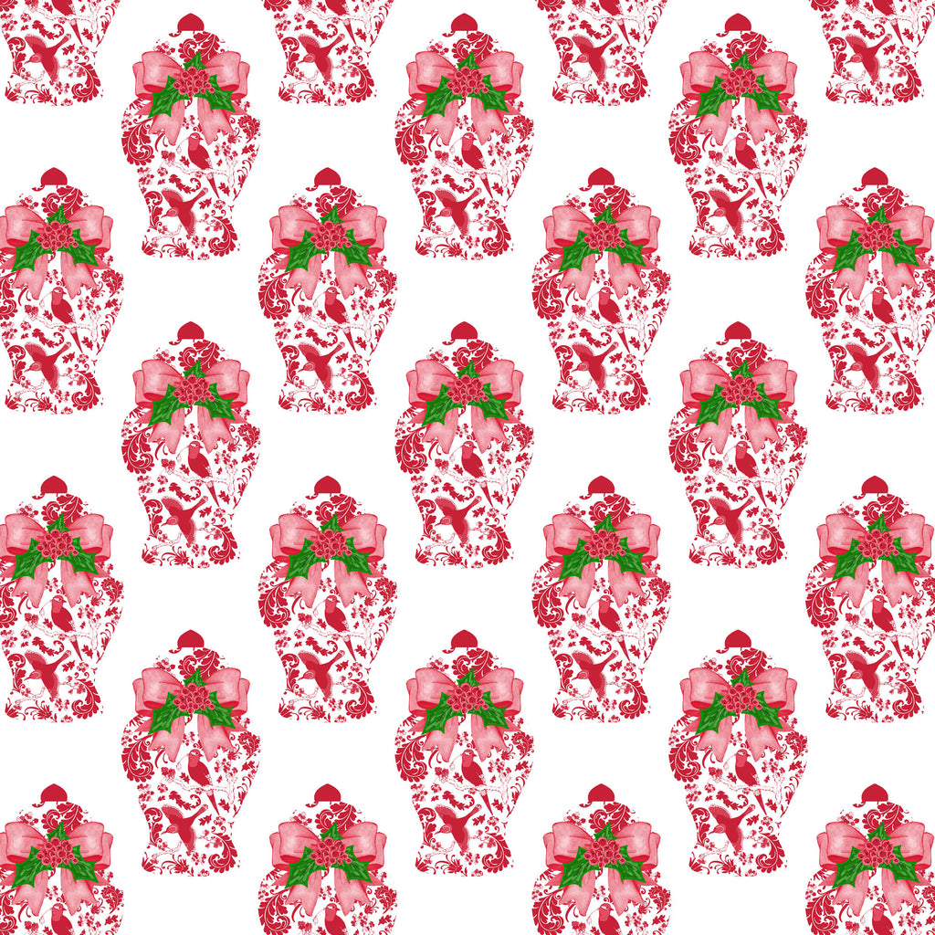 Red Holiday Ginger Jar Gift Wrap Paper