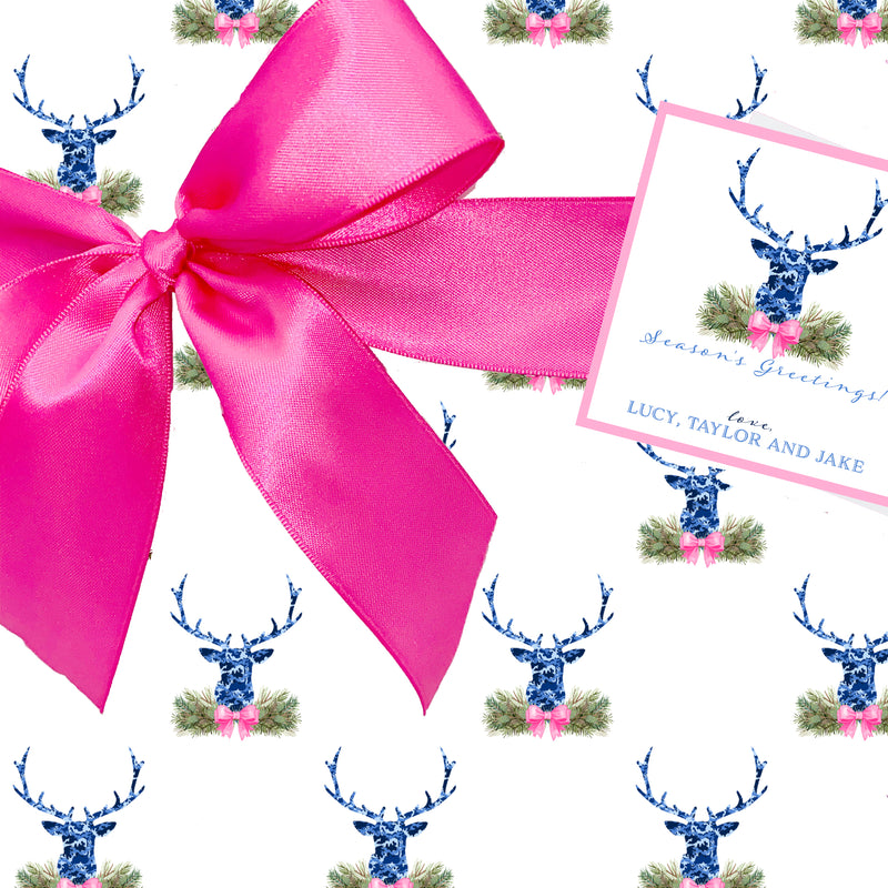 Blue Camo Stag Head Swag Gift Wrap Paper