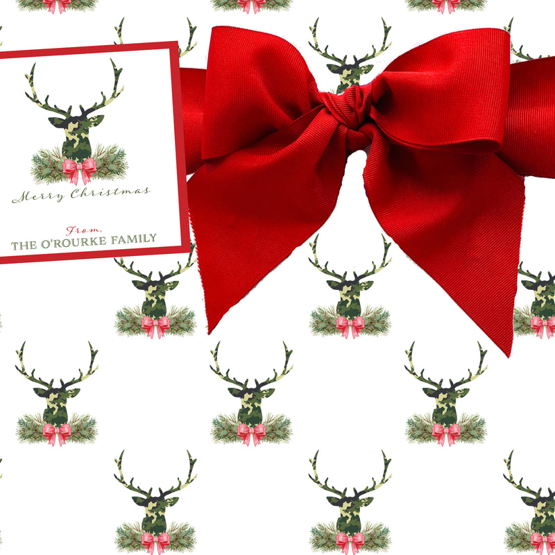 Green Camo Stag Head Swag Gift Wrap Paper