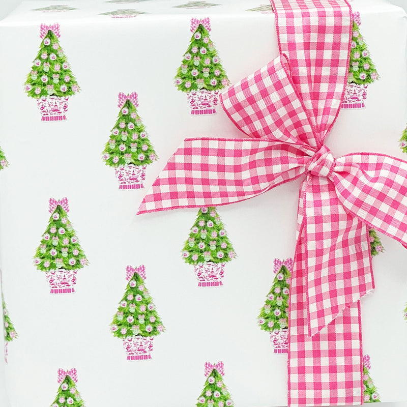 Pink and Green Christmas Tree Gift Wrap Paper
