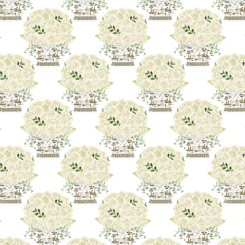 White Bouquet in Khaki Planter Gift Wrap Paper