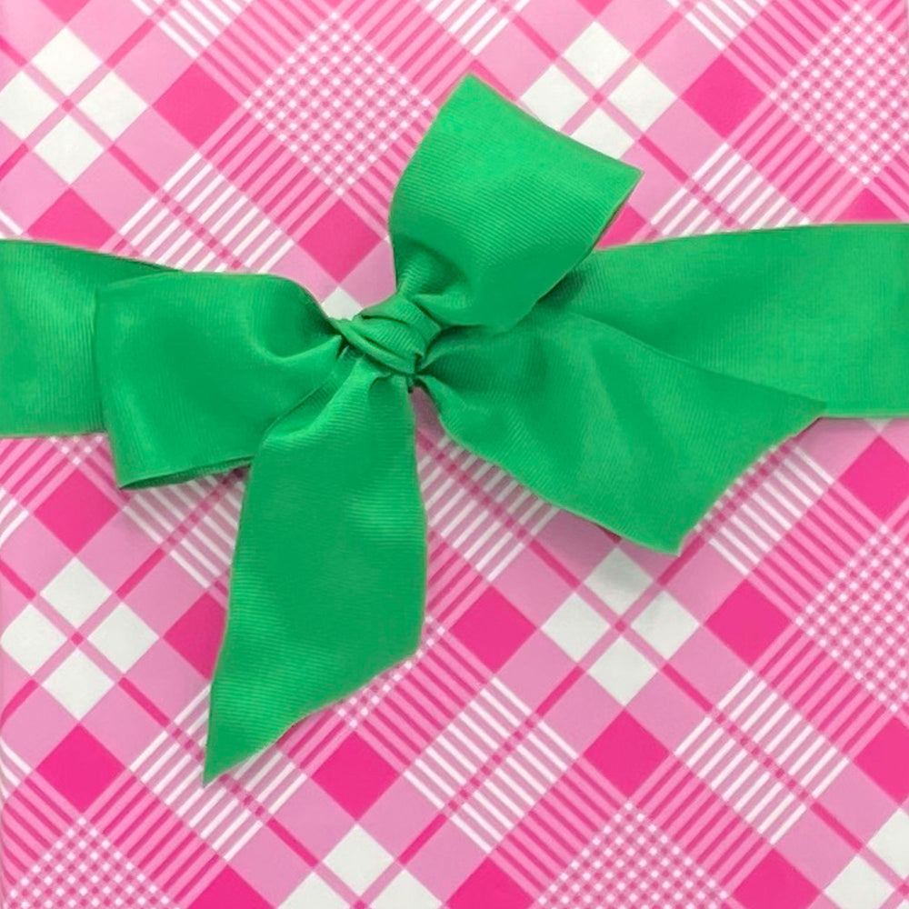 Emerald Green, Hot Pink, White Preppy Madras Plaid Wrapping Paper
