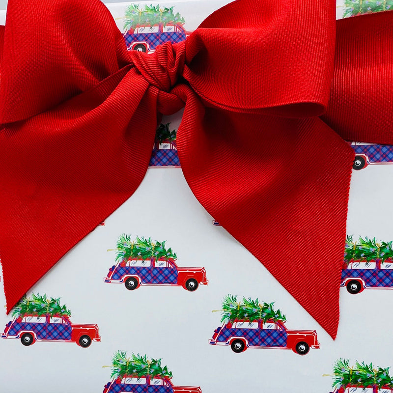 Red and Blue Plaid Woody Wagon Gift Wrap Paper