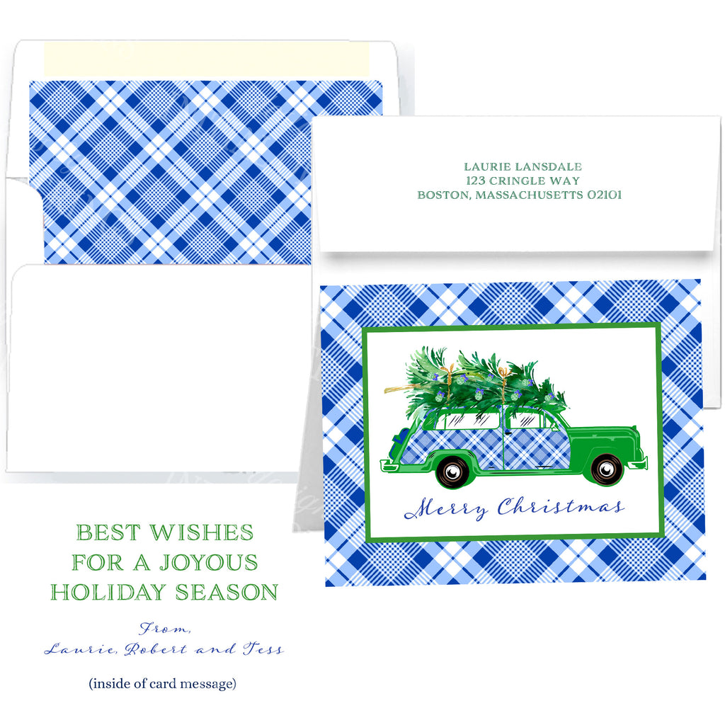 Blue and White Plaid Woody Holiday Greeting Cards