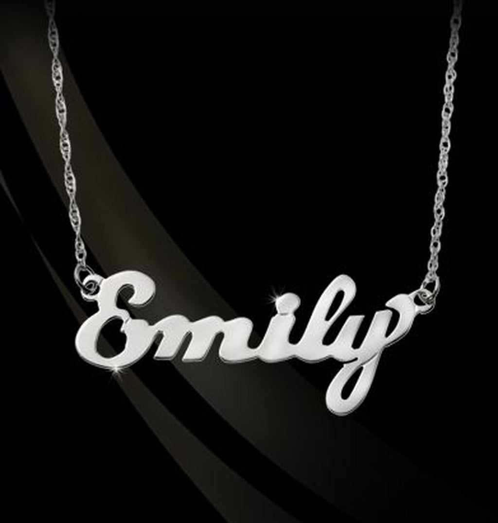 14K Gold or Sterling Silver Small Script Nameplate Necklace