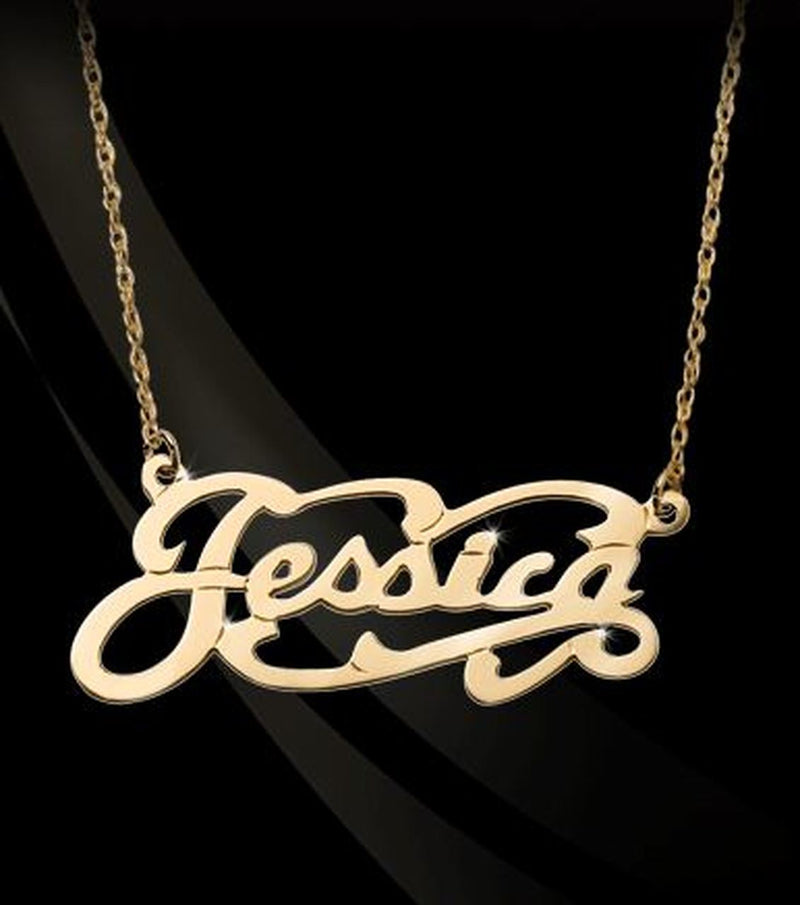 22K Yellow Gold over Sterling or Sterling Silver Scroll Script Name Necklace