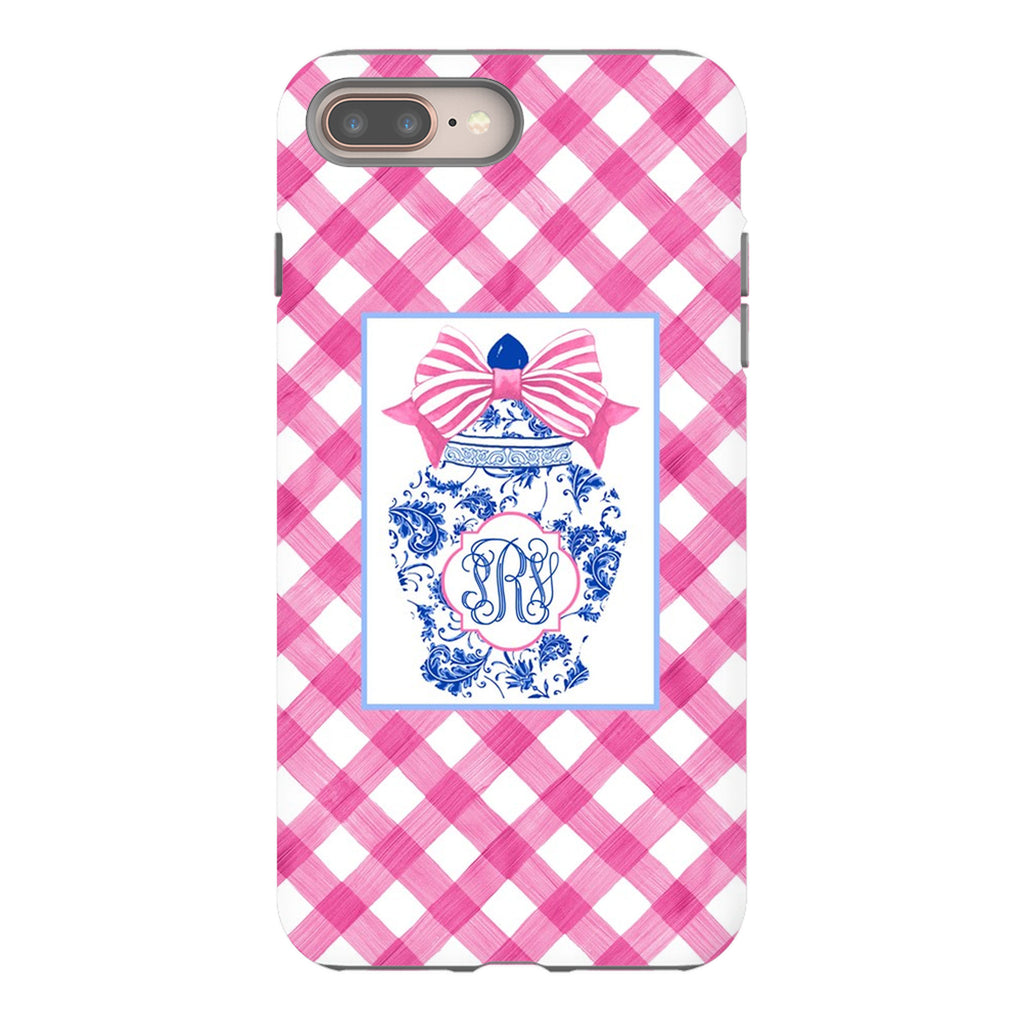 Monogram iPhone Case - Bold Stripe Pink & Navy - Boatman Geller